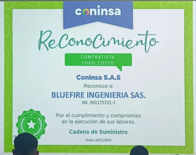 BLUEFIRE INGENIERÍA SAS receives prestigious recognition for excellence in contractual management